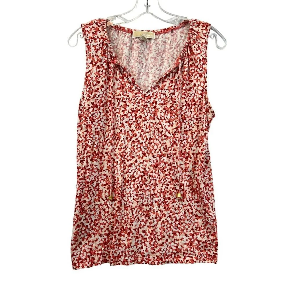 Michael Kors Sleeveless Tie Neck Floral Top Orange/White Size Large